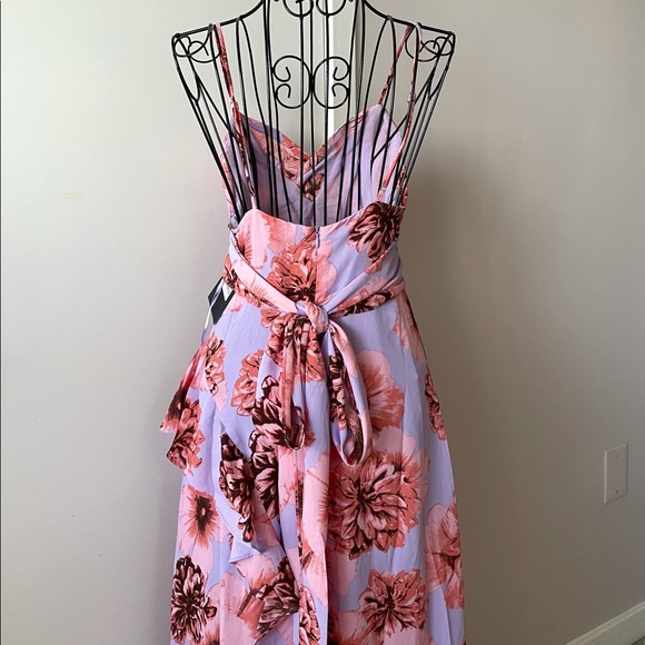 ♥️ Pink Floral Print Chiffon Midi Wrap Dress - Picture 10 of 16